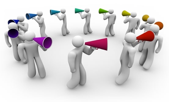 Word of Mouth with people marching with bull horns Word of Mouth with people marching with bull horns
