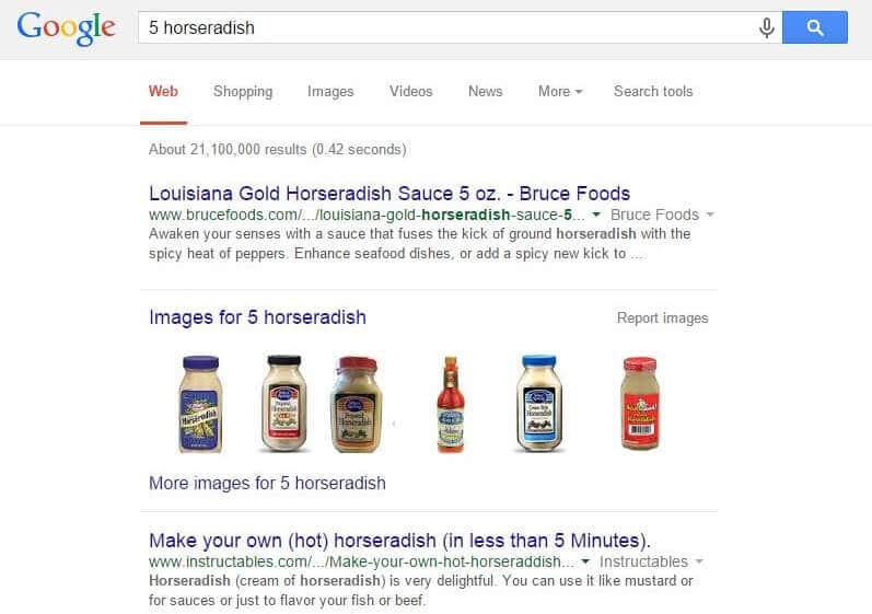 Using the Number 5 after horseradish