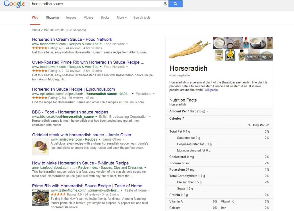 Searching for Horseradish sauce using Google Instant Searching for Horseradish sauce using Google Instant