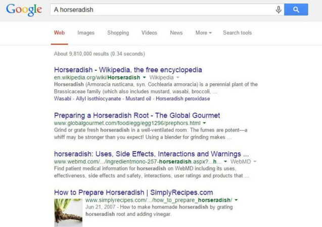 Using the Letter A before horseradish sample