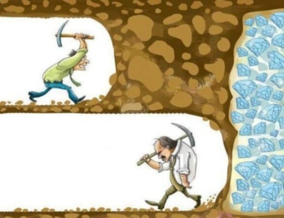 image of man digging for Gold only to give up and quit. Success starts here how far you go is up to you