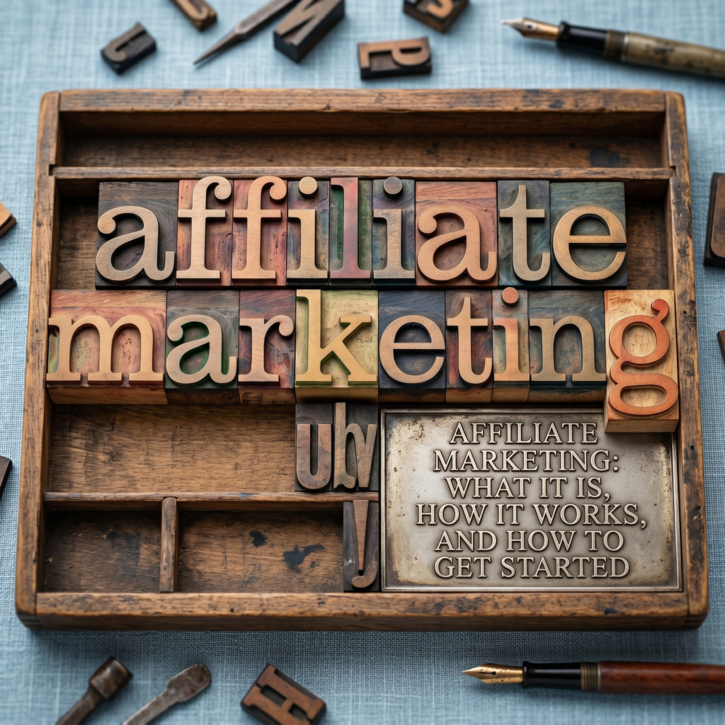 Affiliate Marketing what it is and how to get started letters place in blocks on a wooden board
