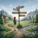 The Niche Definition Woman standing in front of sign post giving various options in select a niche for affiliate marketing
