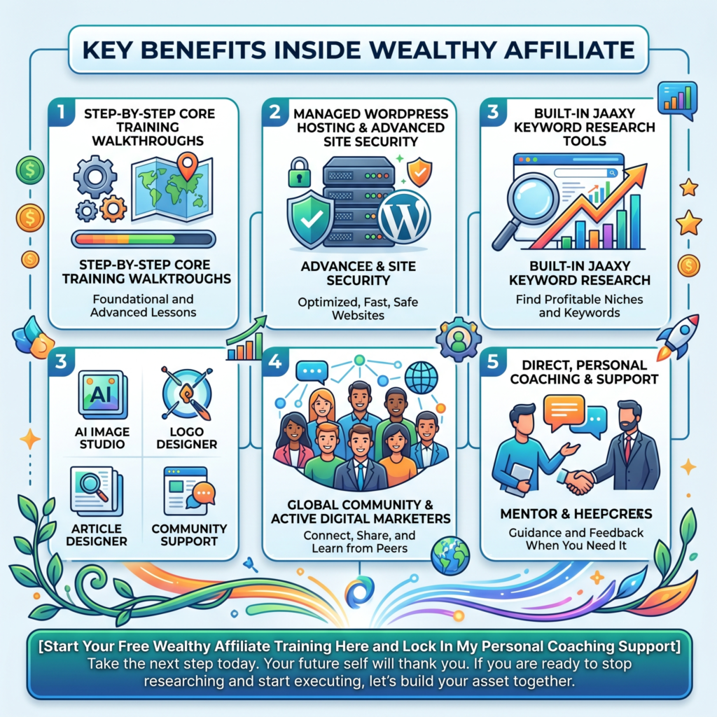 Chart showing some key benefits inside the Wealthy Affiliate Training platform
