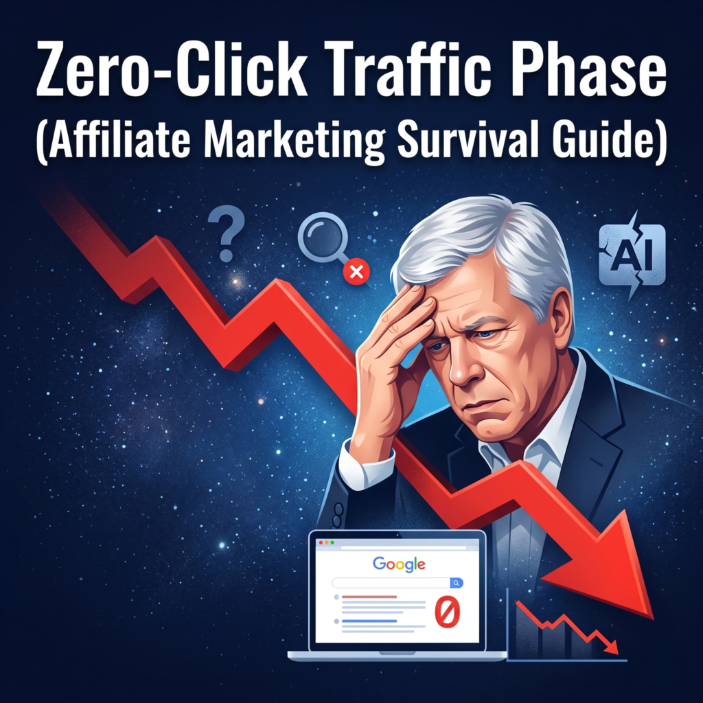 image of a man worring about the Zero‑Click Traffic he is facing and learnign how to survive moving forward