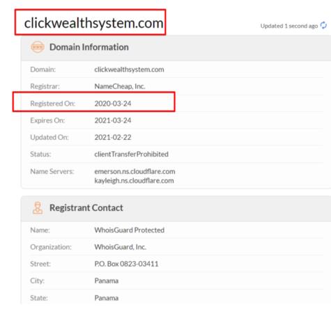 Click Wealth System was registered in March 2020 Click Wealth System was registered in March 2020