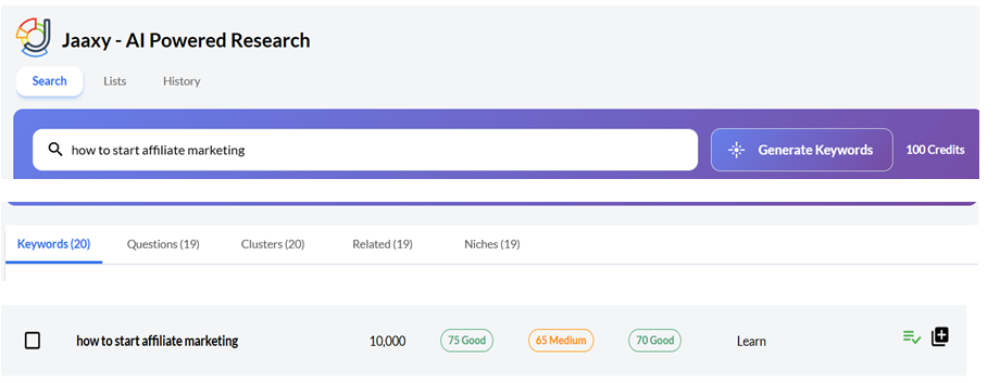Jaaxy - AI Powered Research Tool
