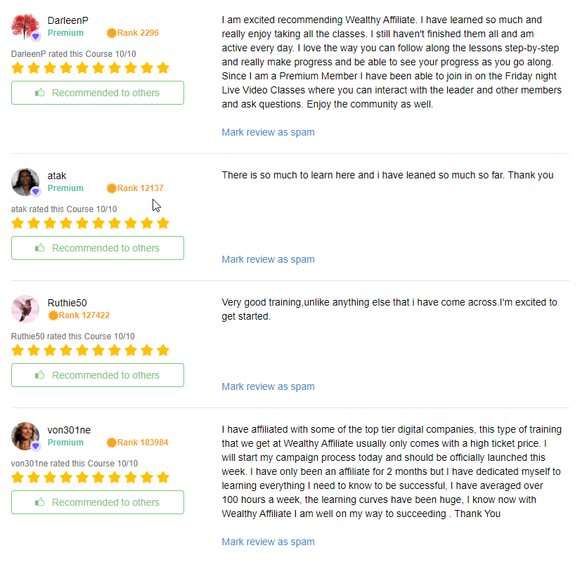 Reviews from Wealthy Affiliate Members Reviews from Wealthy Affiliate Members