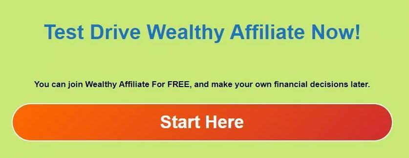 CTA Green Background Blue, Black and White Writing Test Drive Wealthy Affiliate Now!