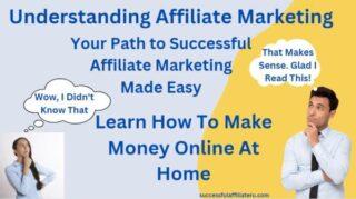 Image of Man and Woman thinking about Understanding Affiliate Marketing with light blue and yellow background