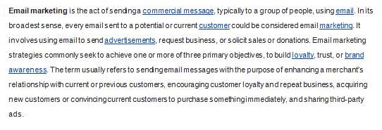 Wikipedia on the definition of Email Marketing