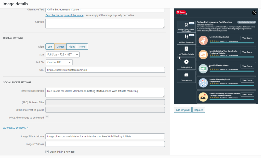 Image sample setting showing how to set image title and attribute for SEO purposes image title and attribute settings sample