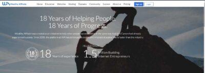 Wealthy Affiliate showing helping another person climb to the top of a mountain with 18 years of Helping People online